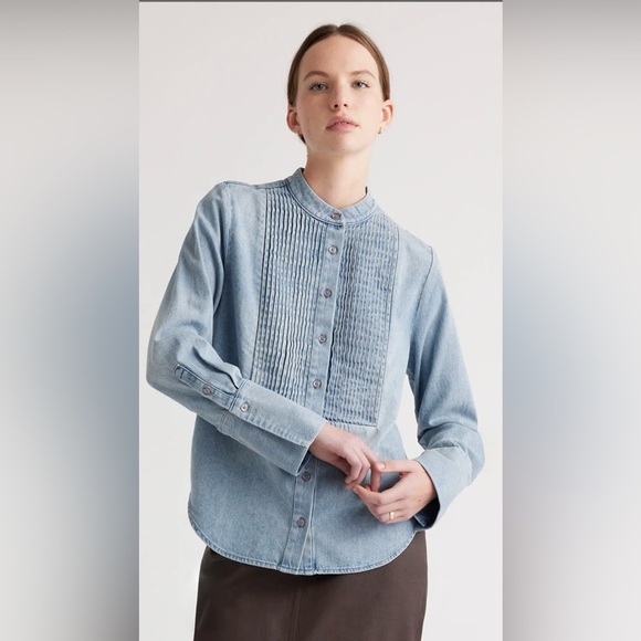 Quince Tops - Quince Distressed denim tuxedo shirt, 100% cotton
Size LG in good condition